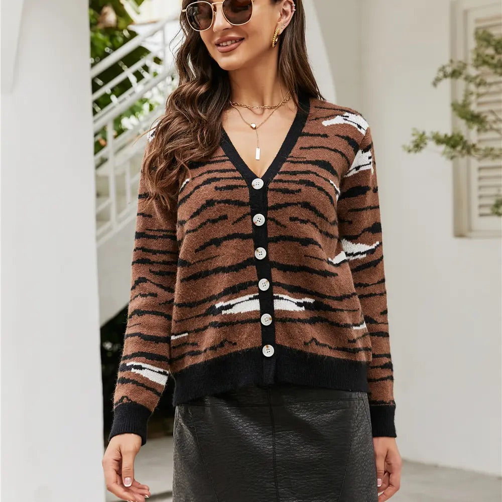 tiger print cardigan