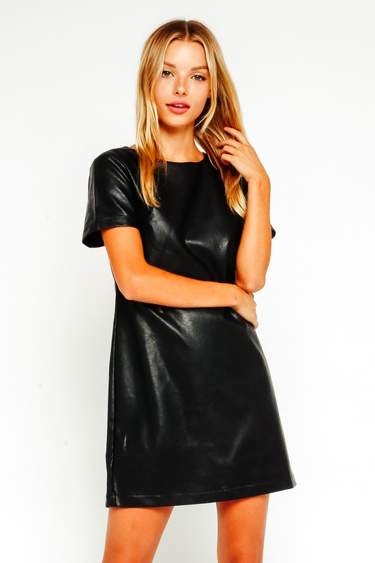 faux leather shift dress