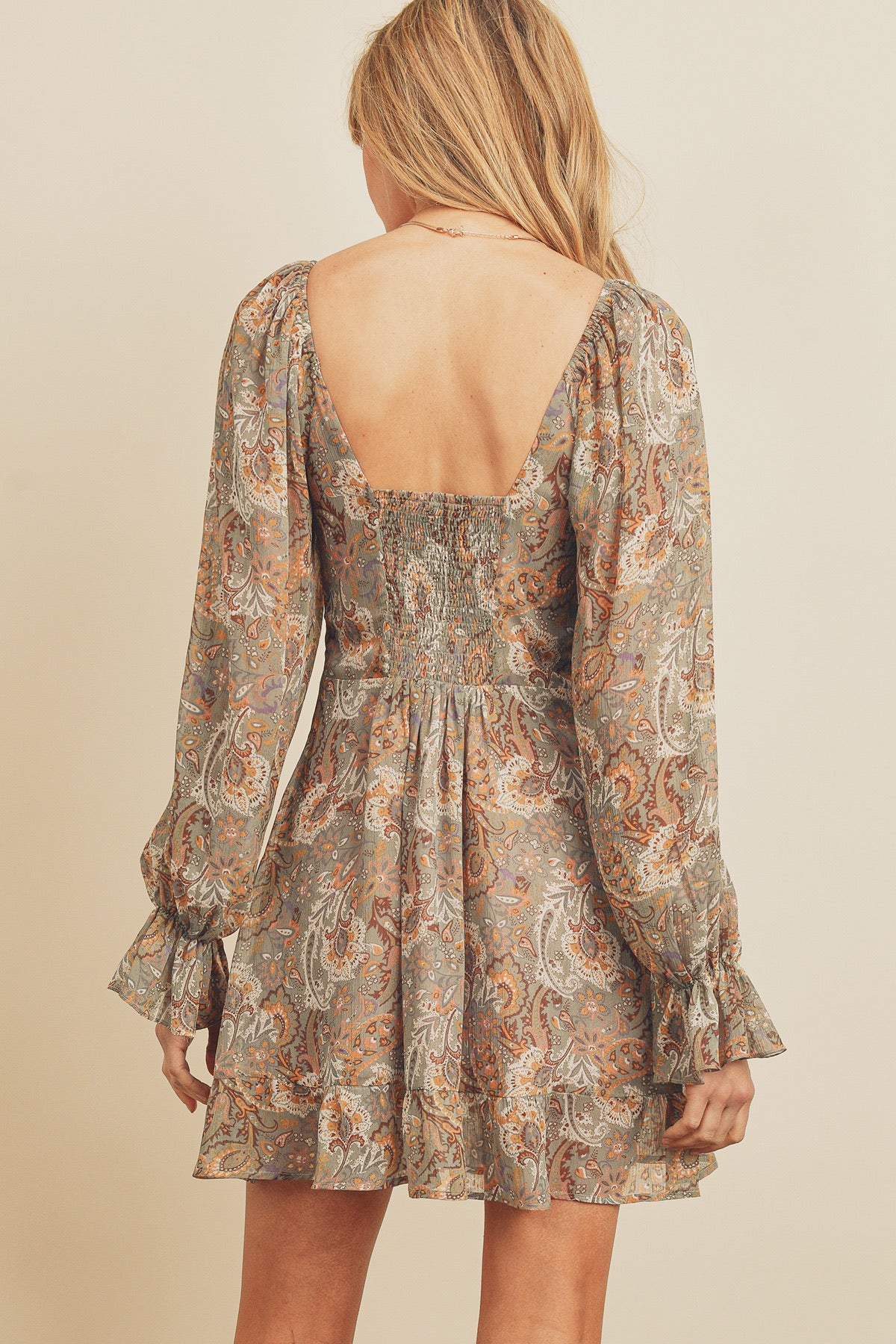 autumn paisley floral mini dress