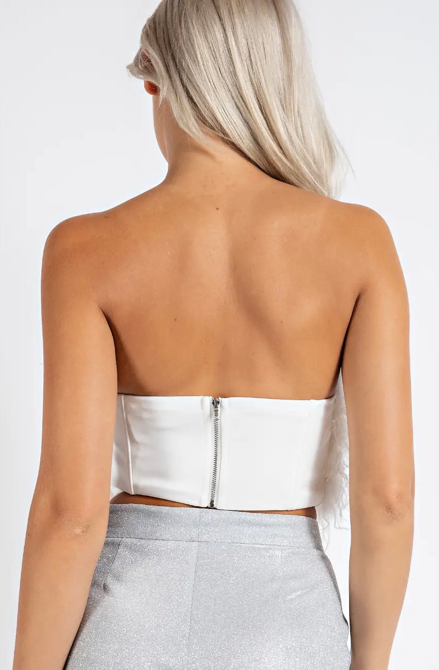 chanel white faux feather bandeau top