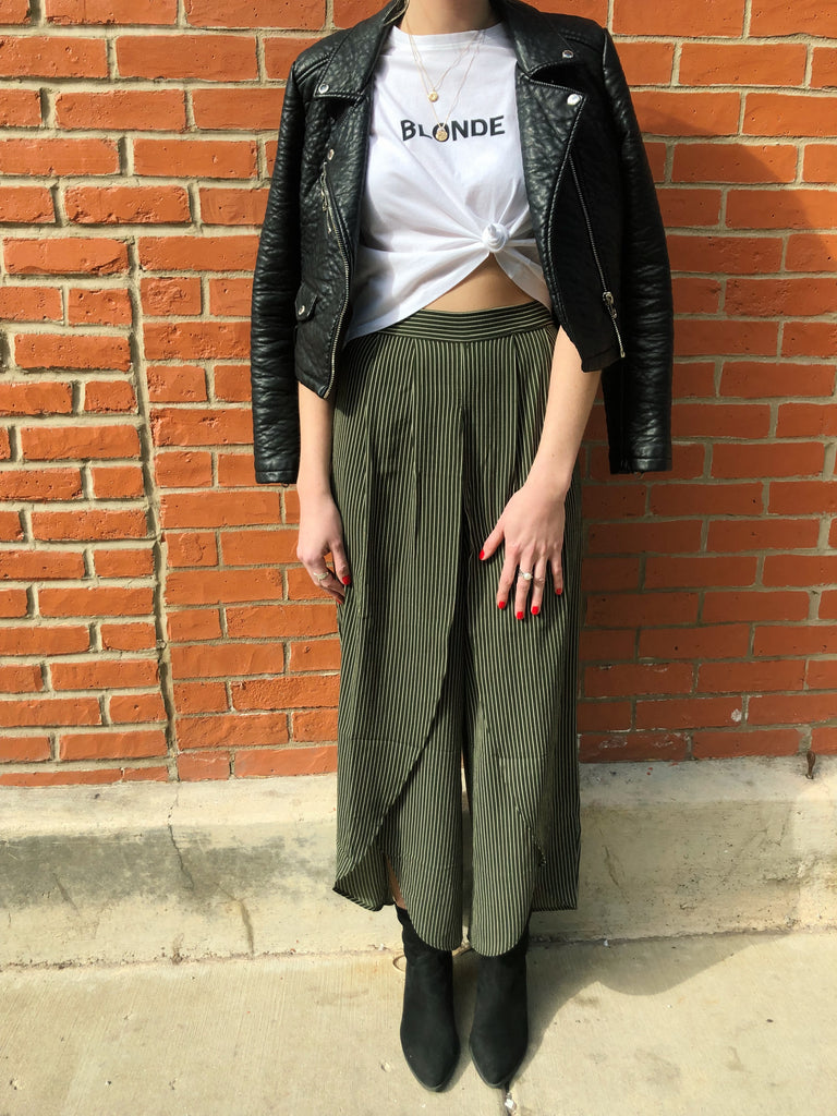olive stripped pants