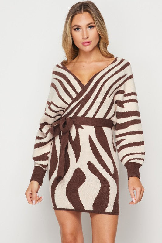 zebra wrap sweater dress