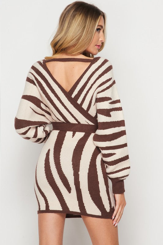 zebra wrap sweater dress